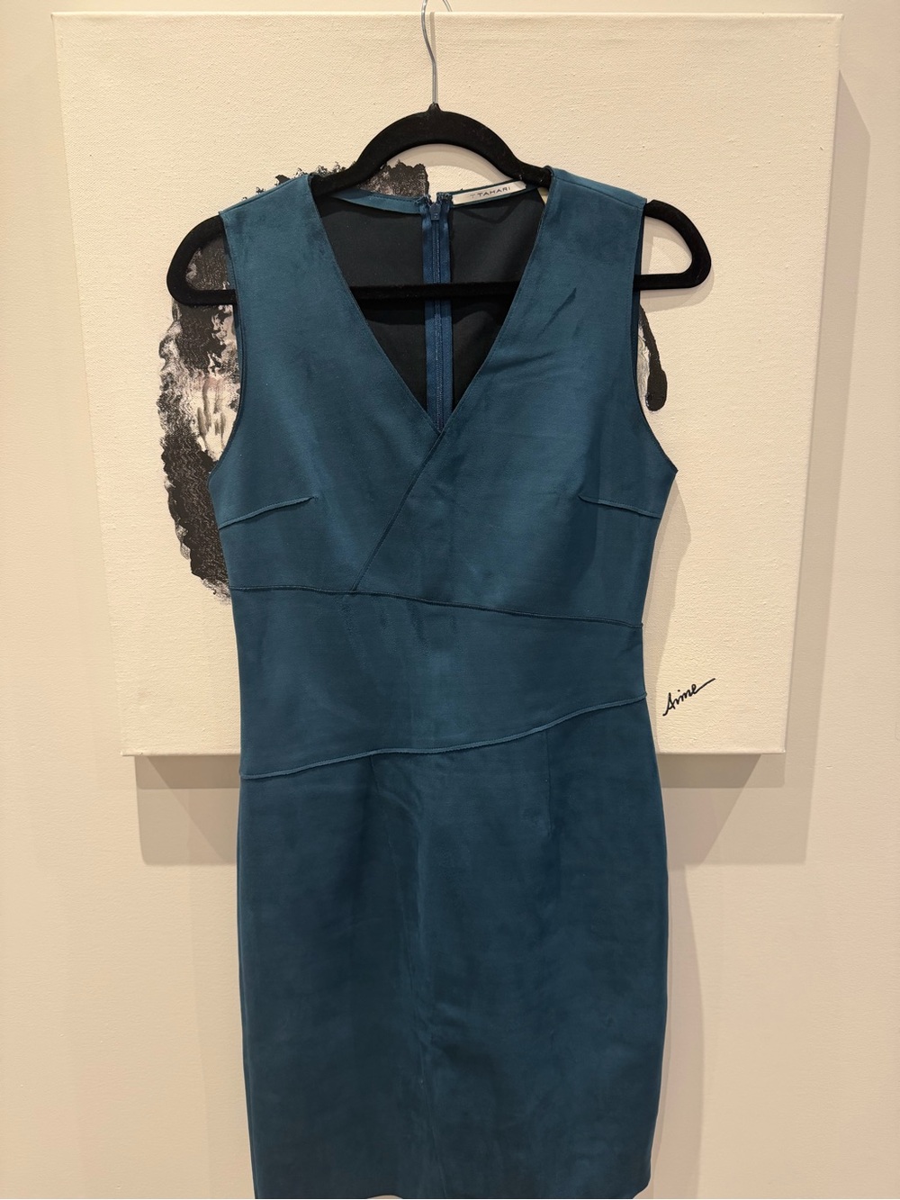 T Tahari Teal V-Neck Sleeveless Sheath Dress